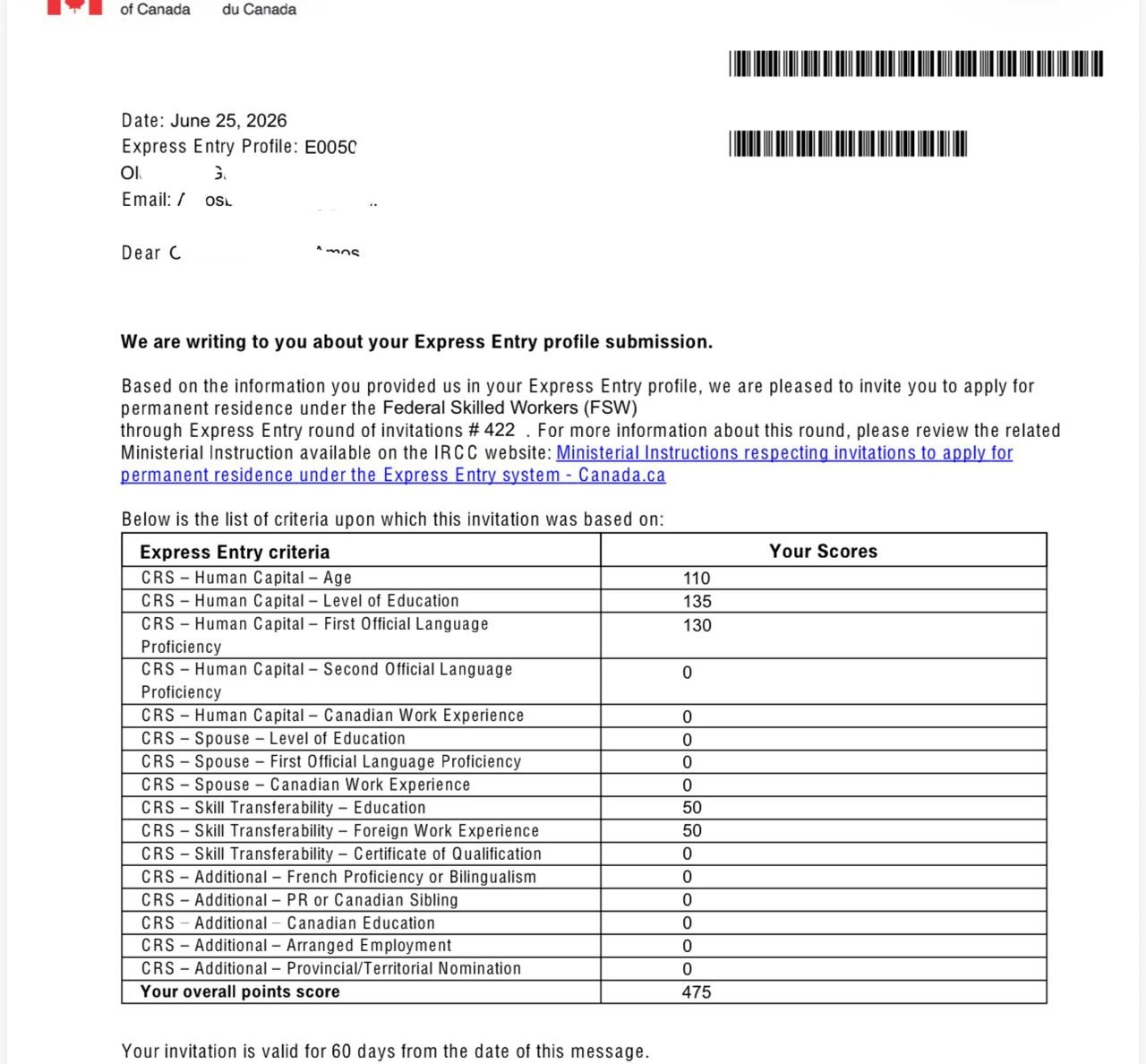 Real Invitation to Apply letter